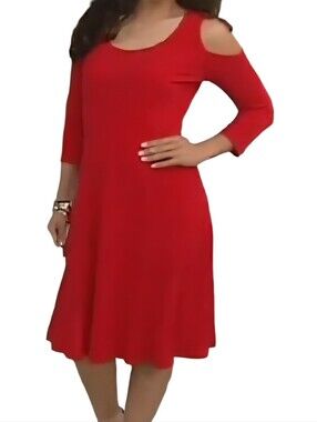 Susan Graver XL Liquid Knit Cold Shoulder Dress Like New Bold Red Color